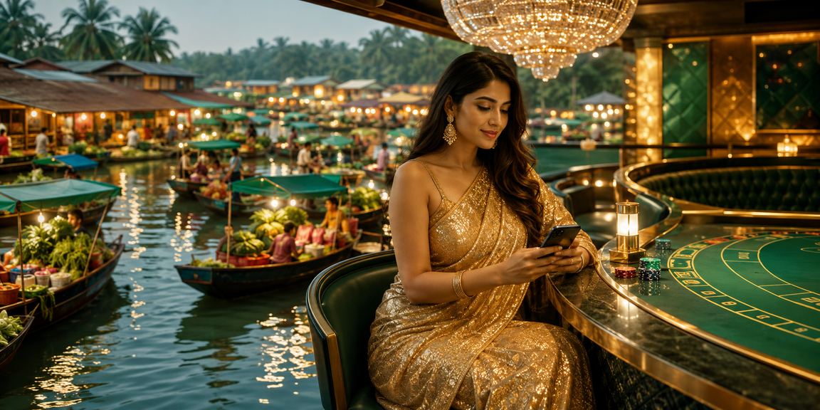বরিশালে শাড়ি পরিহিতা তরুণী ব্যাকারাট ও ক্যাসিনো গেম খেলছেন